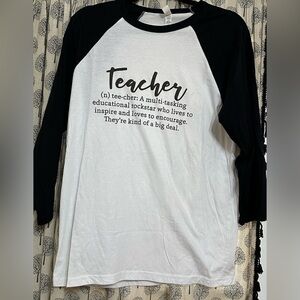 Canvas Teacher Inspirational baseball style jersey t-shirt black and white large